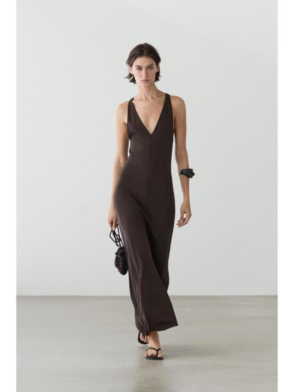 MASSIMO DUTTI FLOWING V-NECK MIDI DRESS